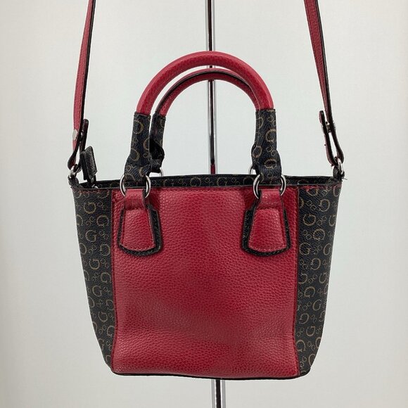 GUESS Small Crossbody Purse Mini Handbag Adj Strap Tote Red/Black Faux Leather - Picture 3 of 11